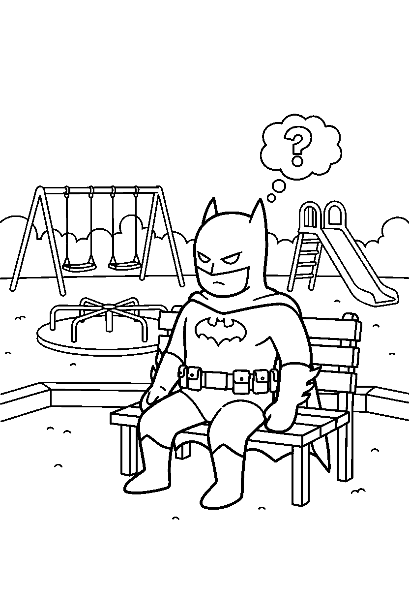 batman thinking in playground line art