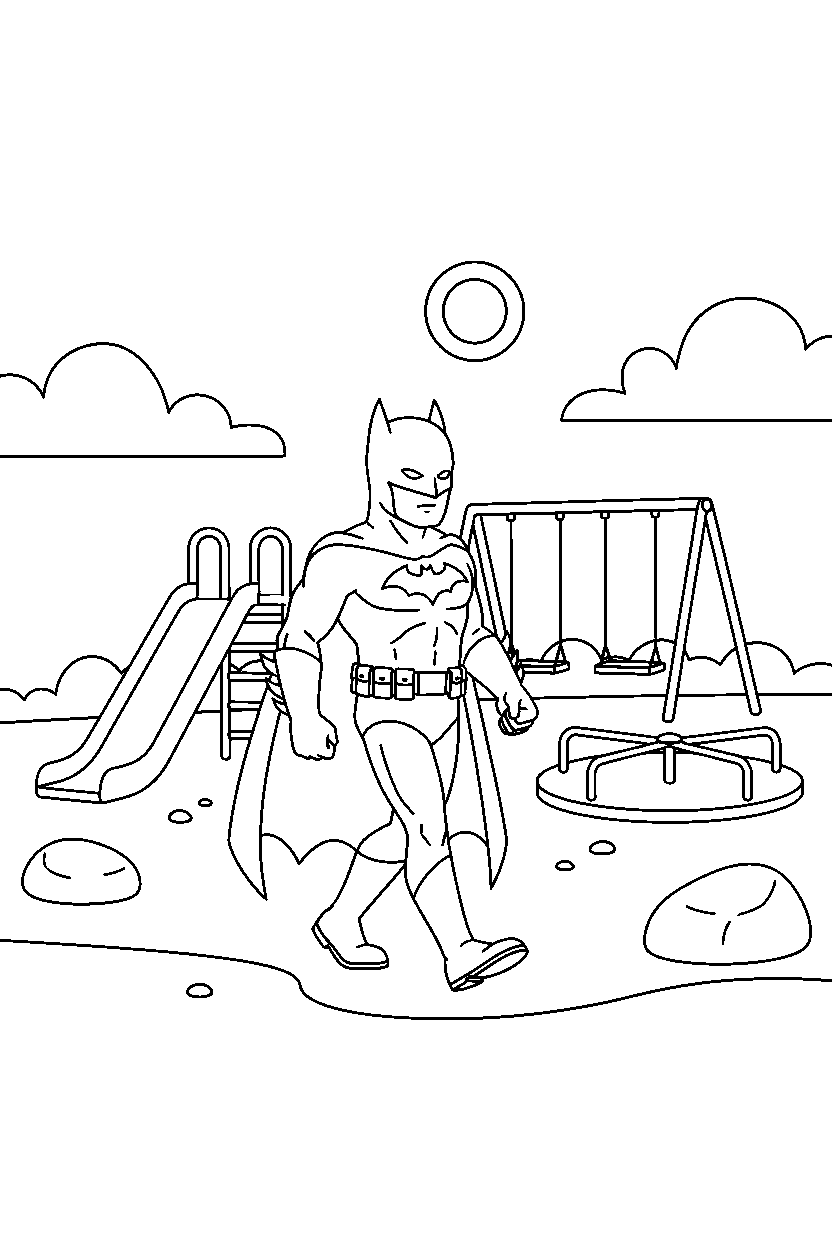 batman walking in playground line art