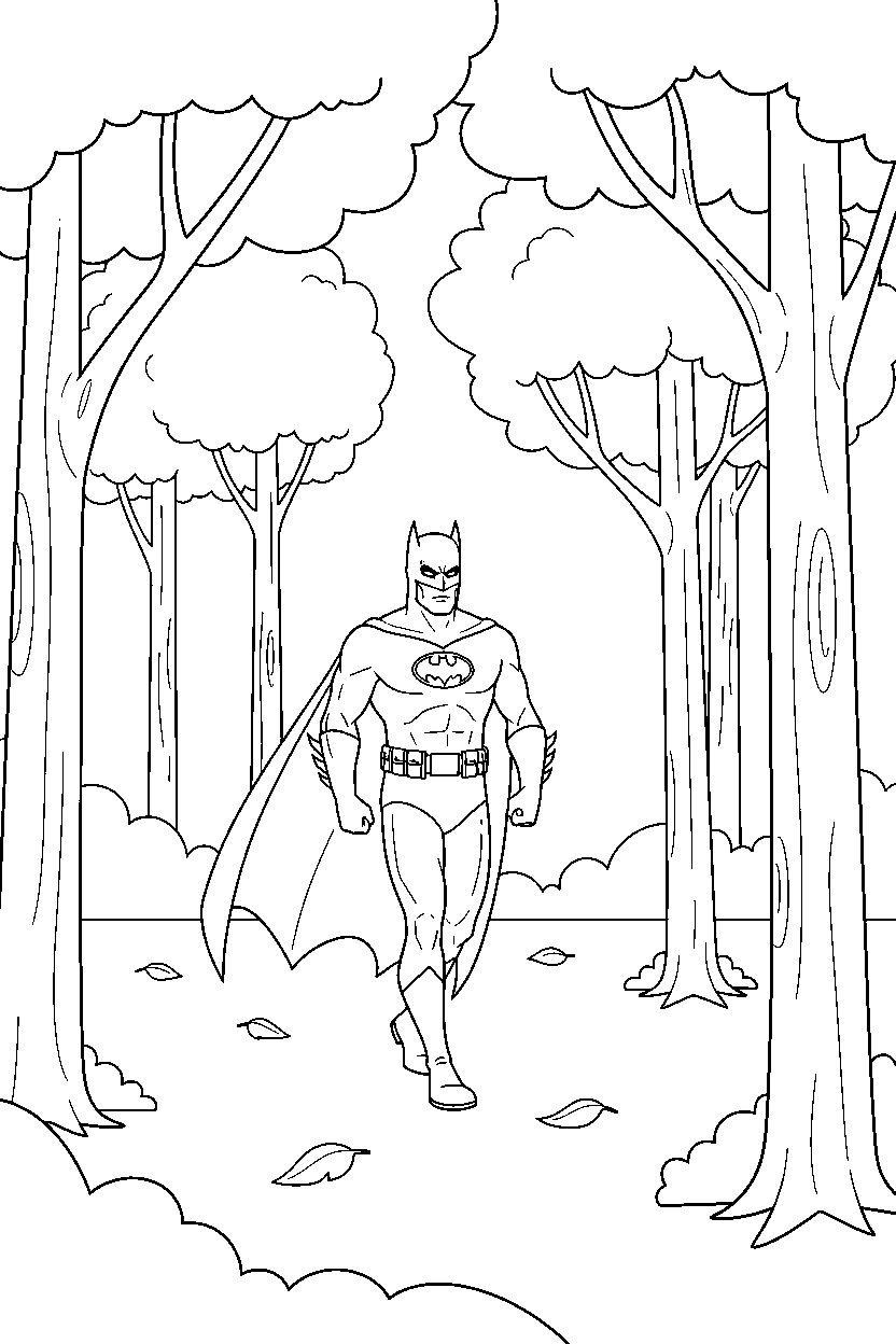 batman walking slowly in trees line art
