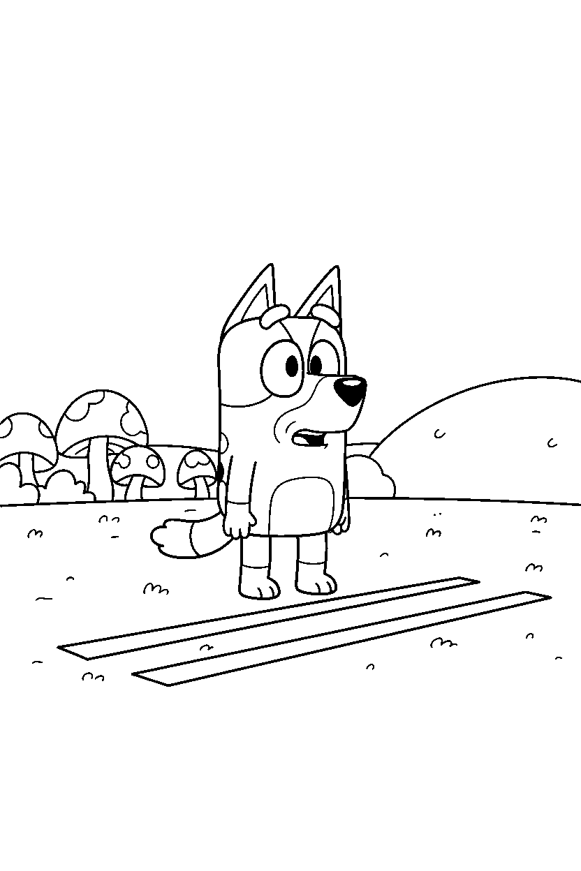bluey bandit looking around in start area line art