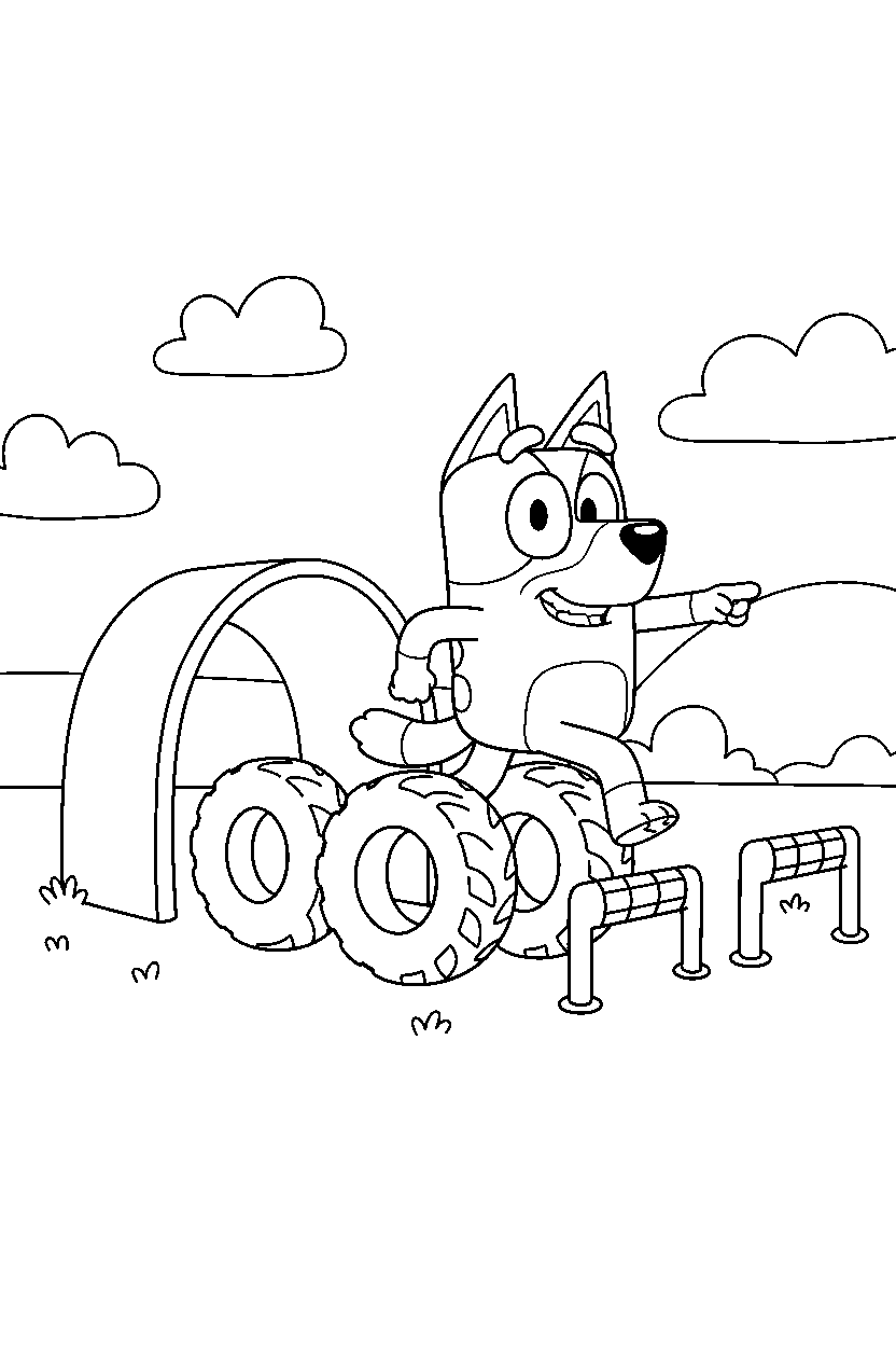 bluey bandit pointing in obstacle course line art