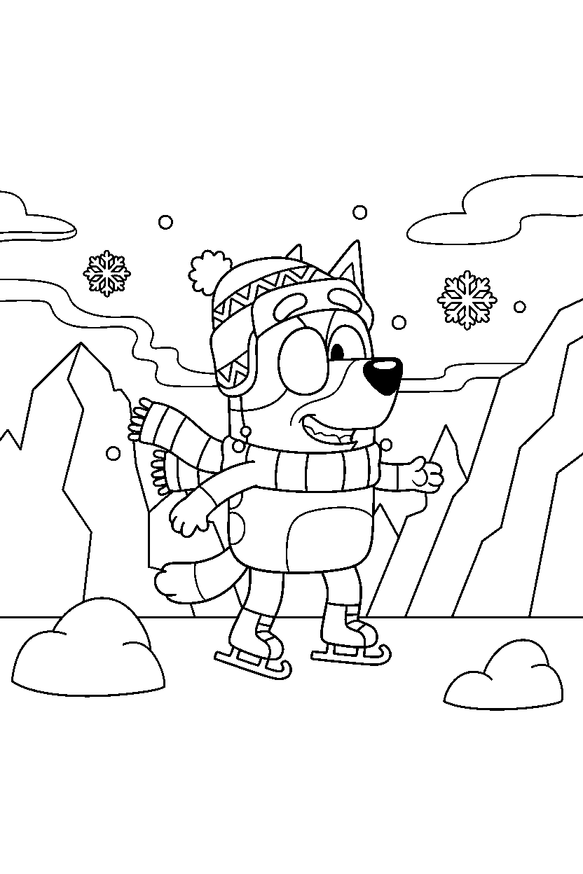 bluey bandit standing in ice area line art