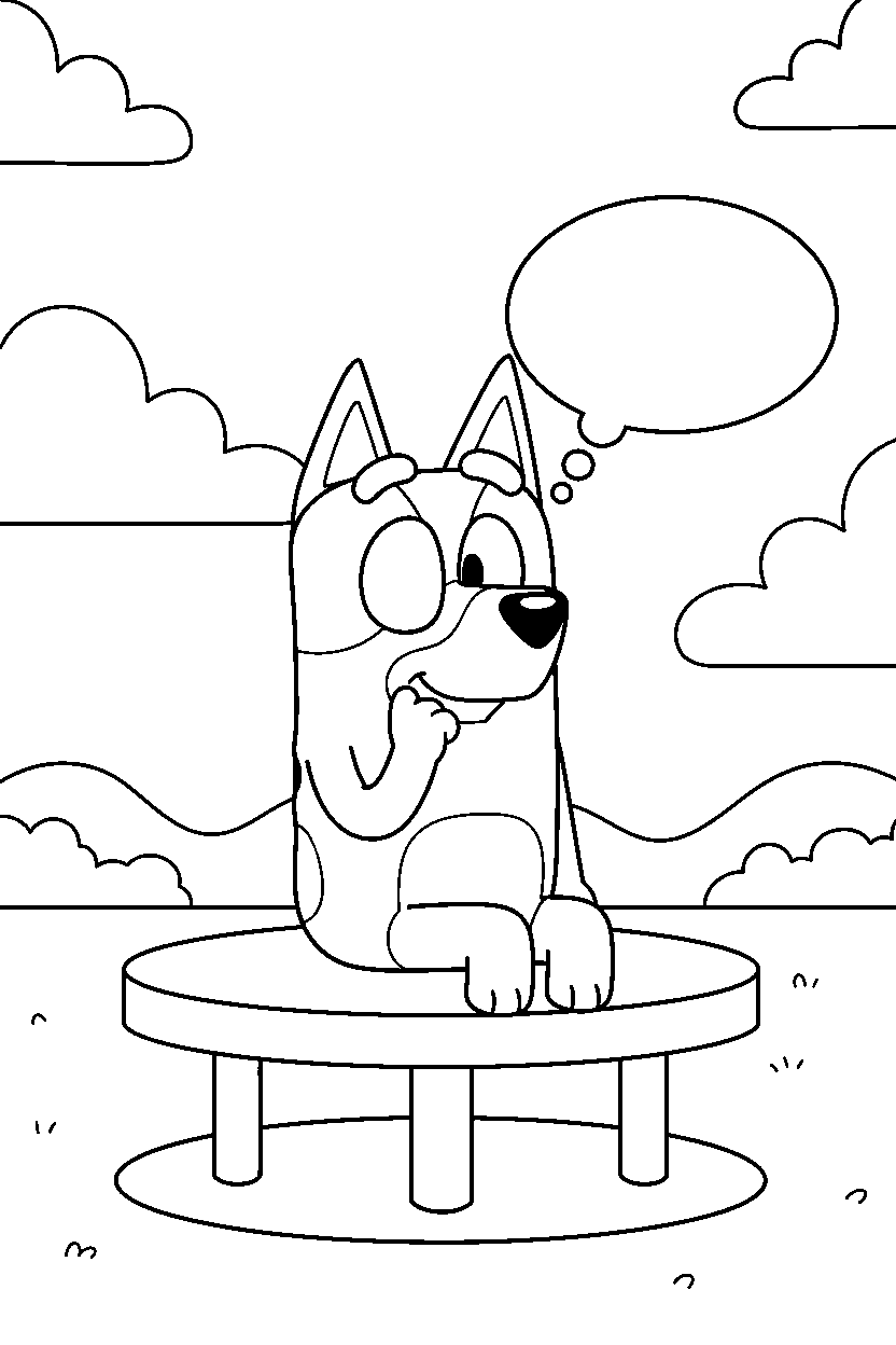 bluey bandit thinking on platform line art