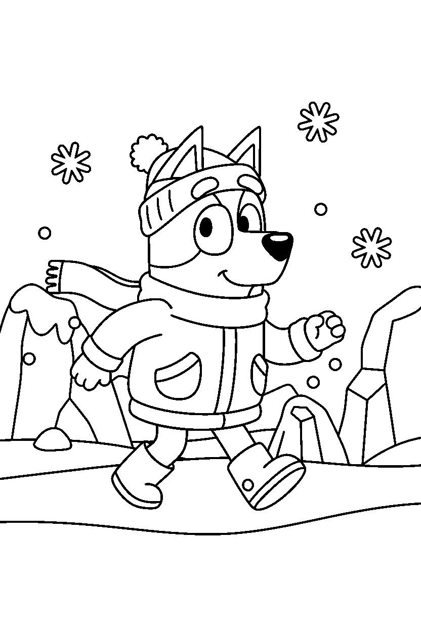 bluey bandit walking in ice area line art