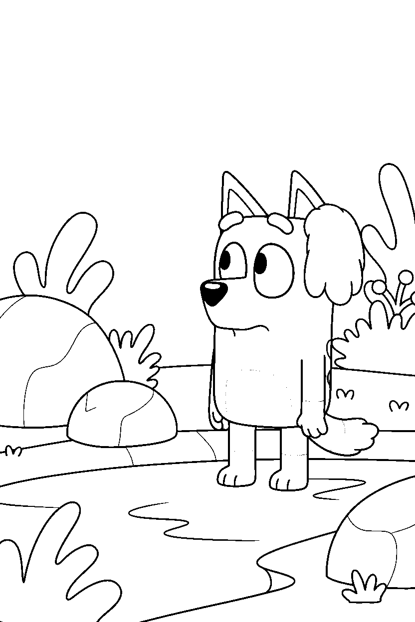 bluey bingo looking around by water line art
