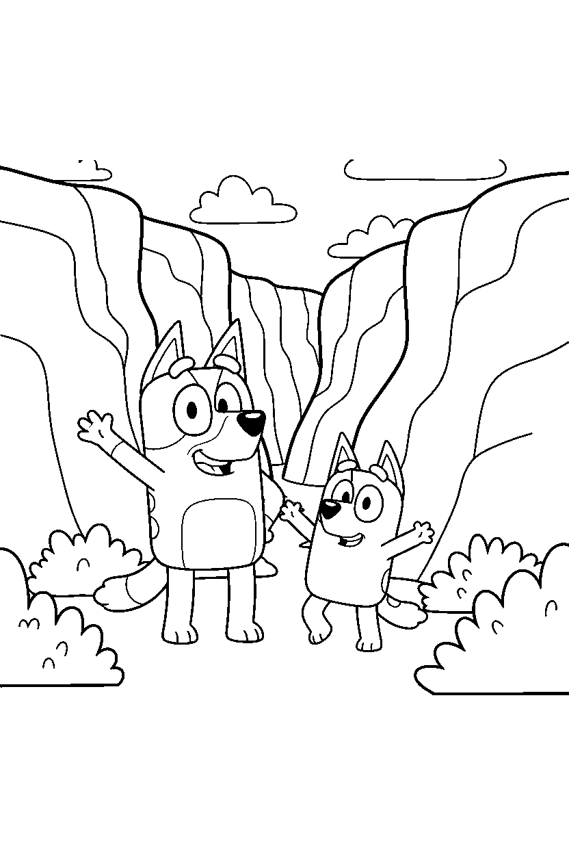 bluey bingo posing in ravine line art