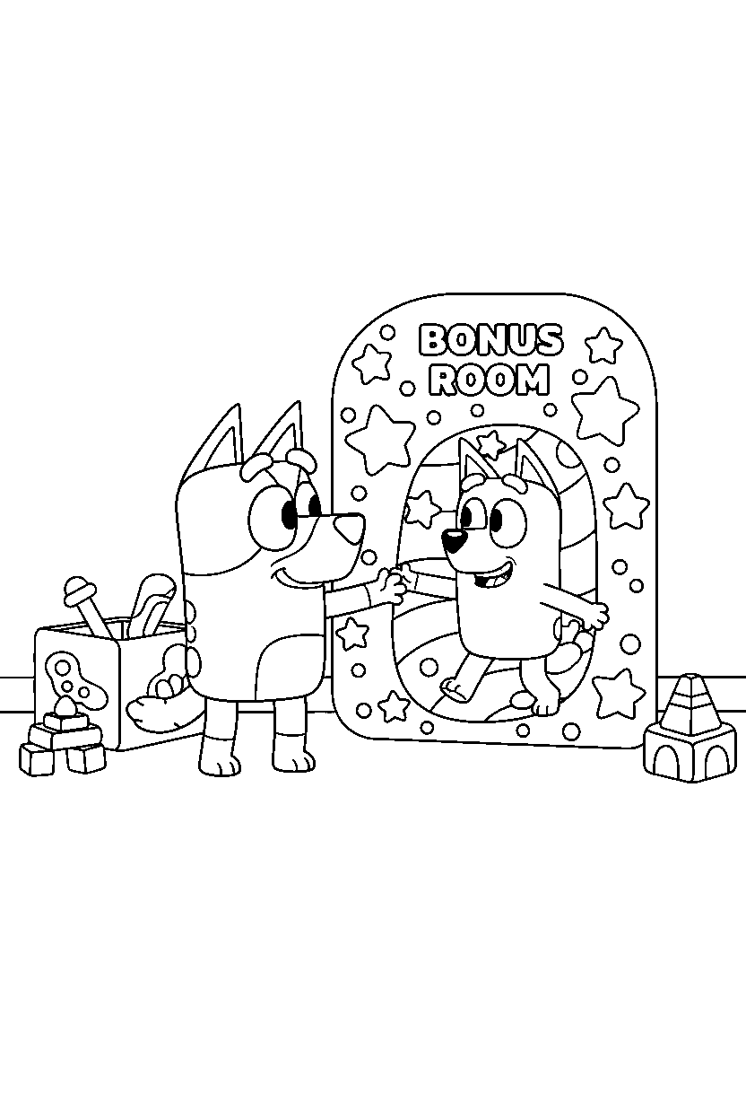 bluey bingo reaching in bonus room line art