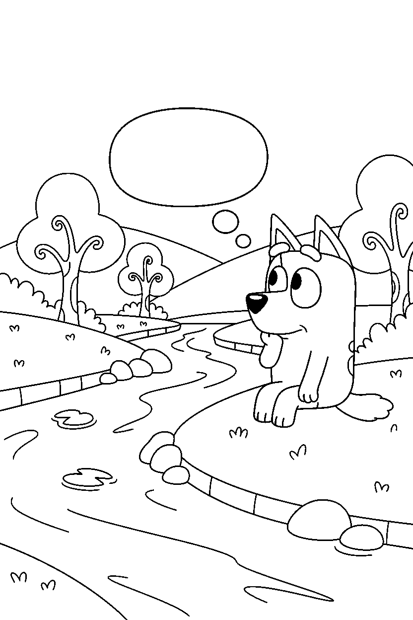 bluey bingo thinking by river line art
