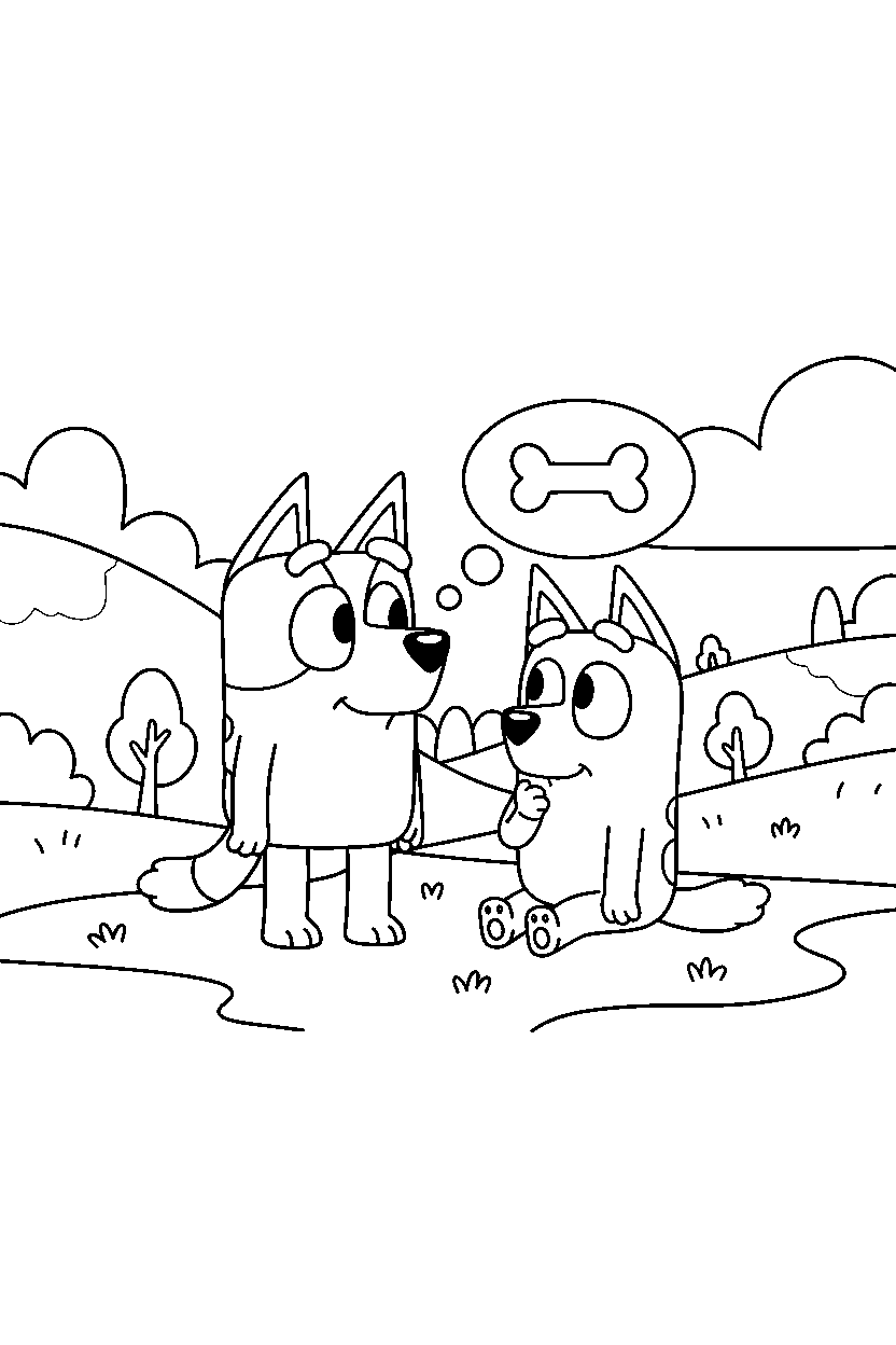 bluey bingo thinking in valley line art