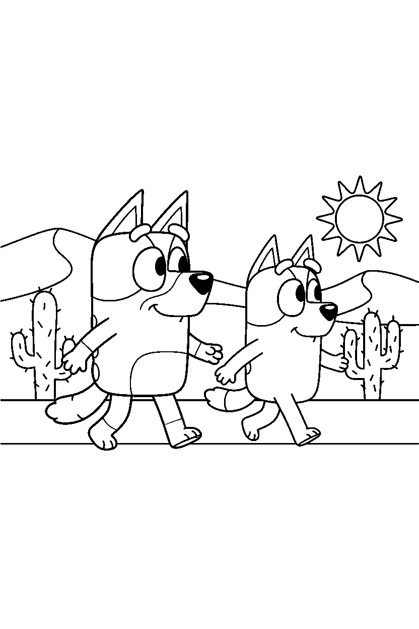 bluey bingo walking in desert line art