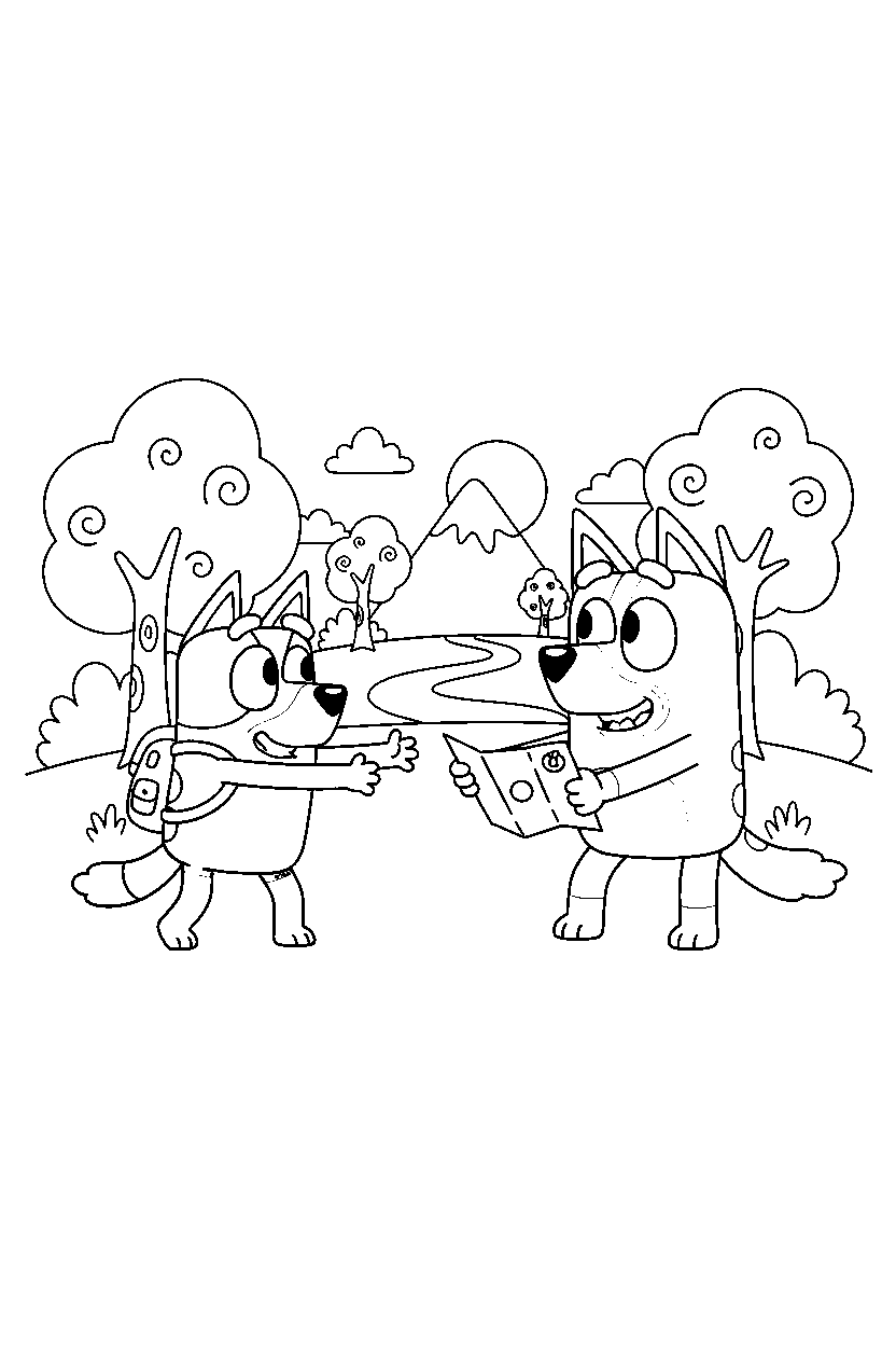 bluey chilli reaching in adventure area line art