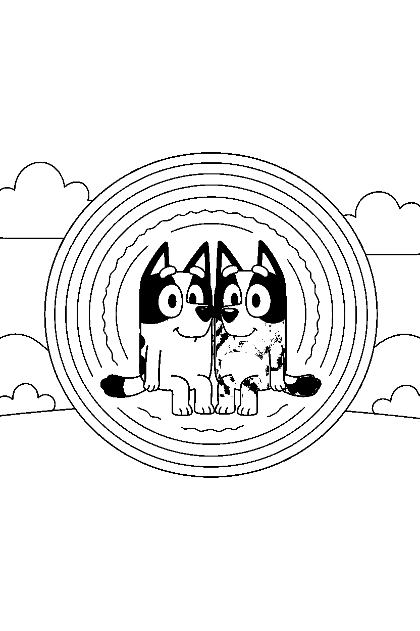 bluey chilli sitting in glowing zone line art