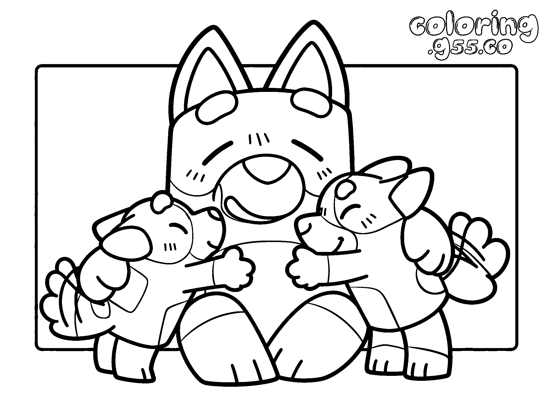 bluey family hug line art