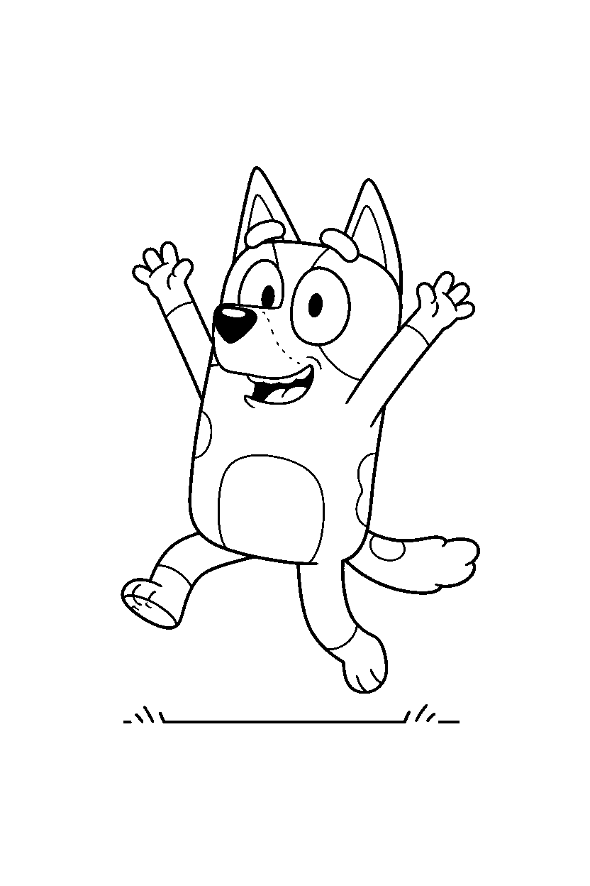 bandit heeler the dad from bluey tv series celebrating happily on a blank background with a ground line line art