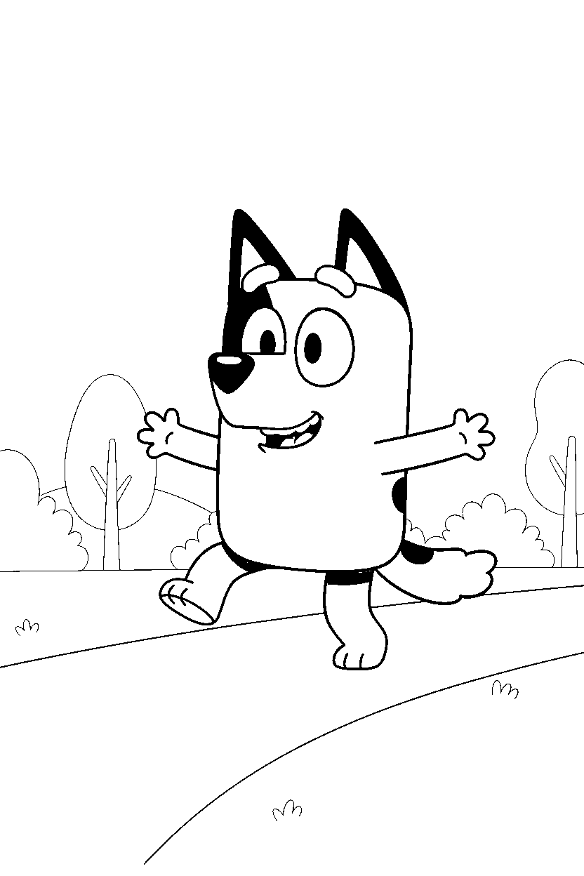 bandit heeler the dad from bluey tv series exploring happily on a blank background with a ground line line art