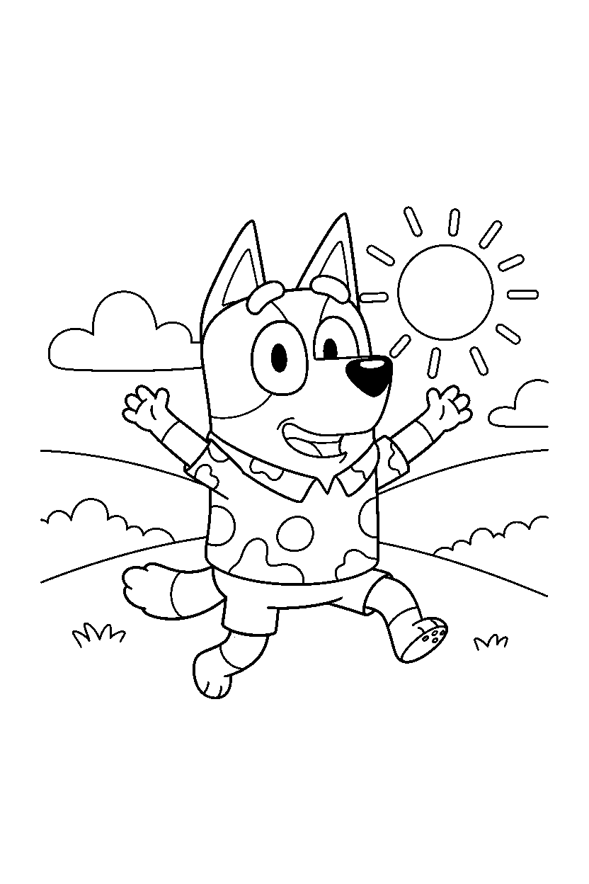 bandit heeler the dad from bluey tv series looking excited in rolling hills line art