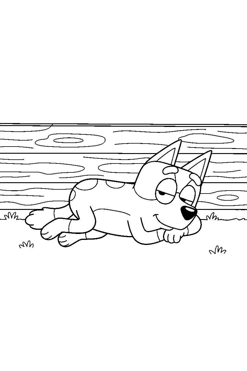 bandit heeler the dad from bluey tv series resting peacefully in front of a wooden fence line art