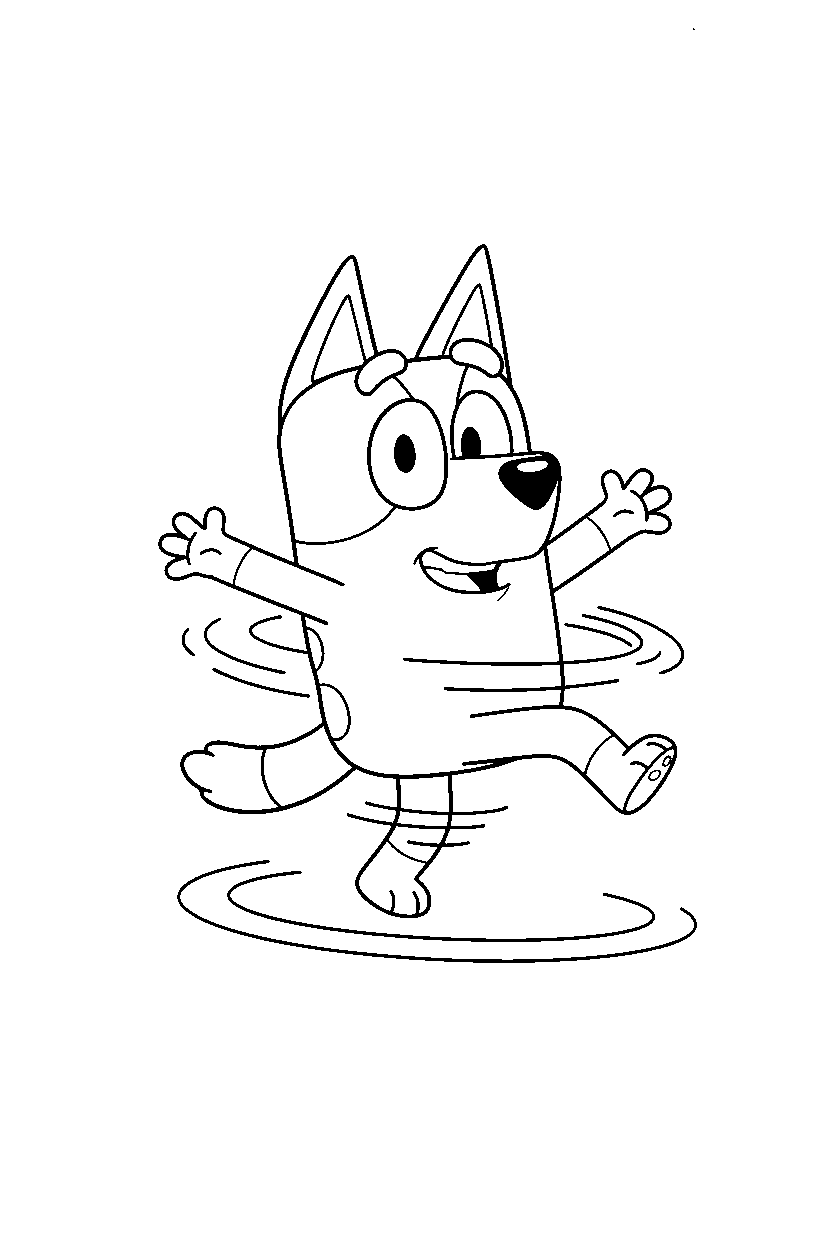 bandit heeler the dad from bluey tv series spinning happily on a blank background with a ground line line art