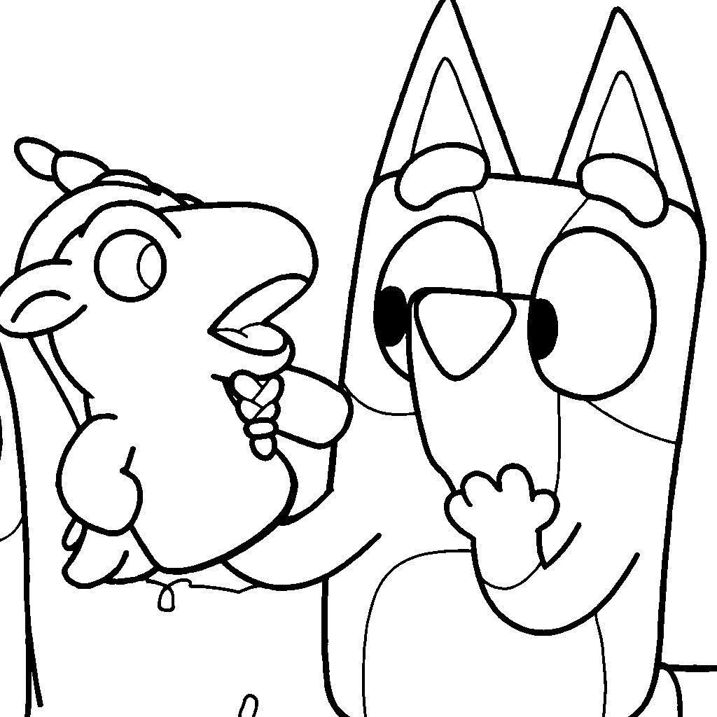 bluey and unicorse funny line art