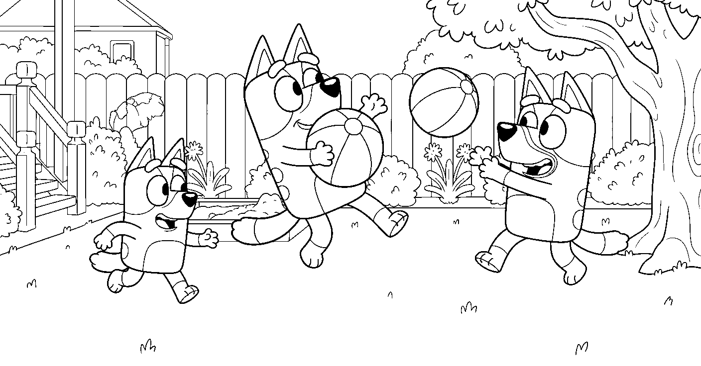 bluey bingo backyard ball game line art