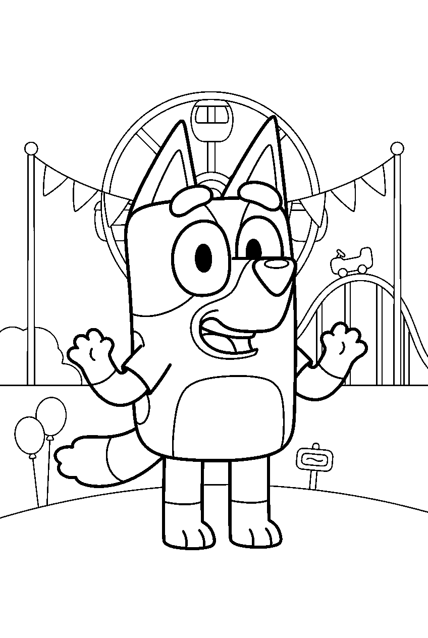 bluey in amusement park line art