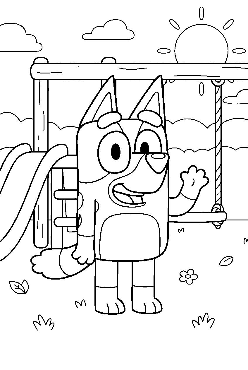 bluey in backyard playground line art