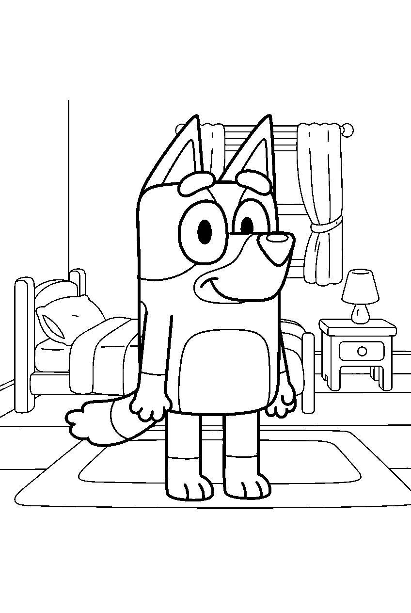 bluey in bluey s bedroom line art