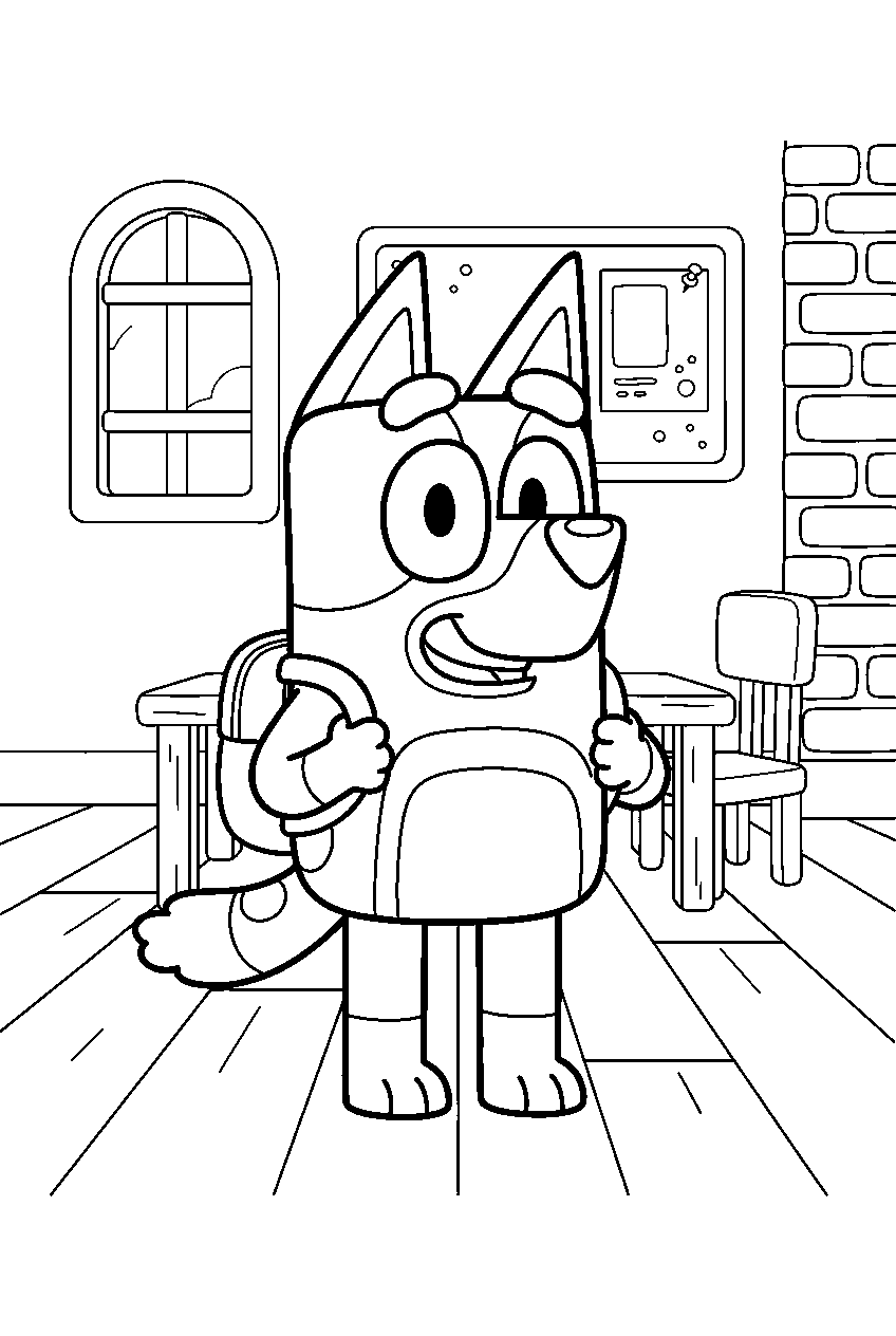 bluey in community center line art