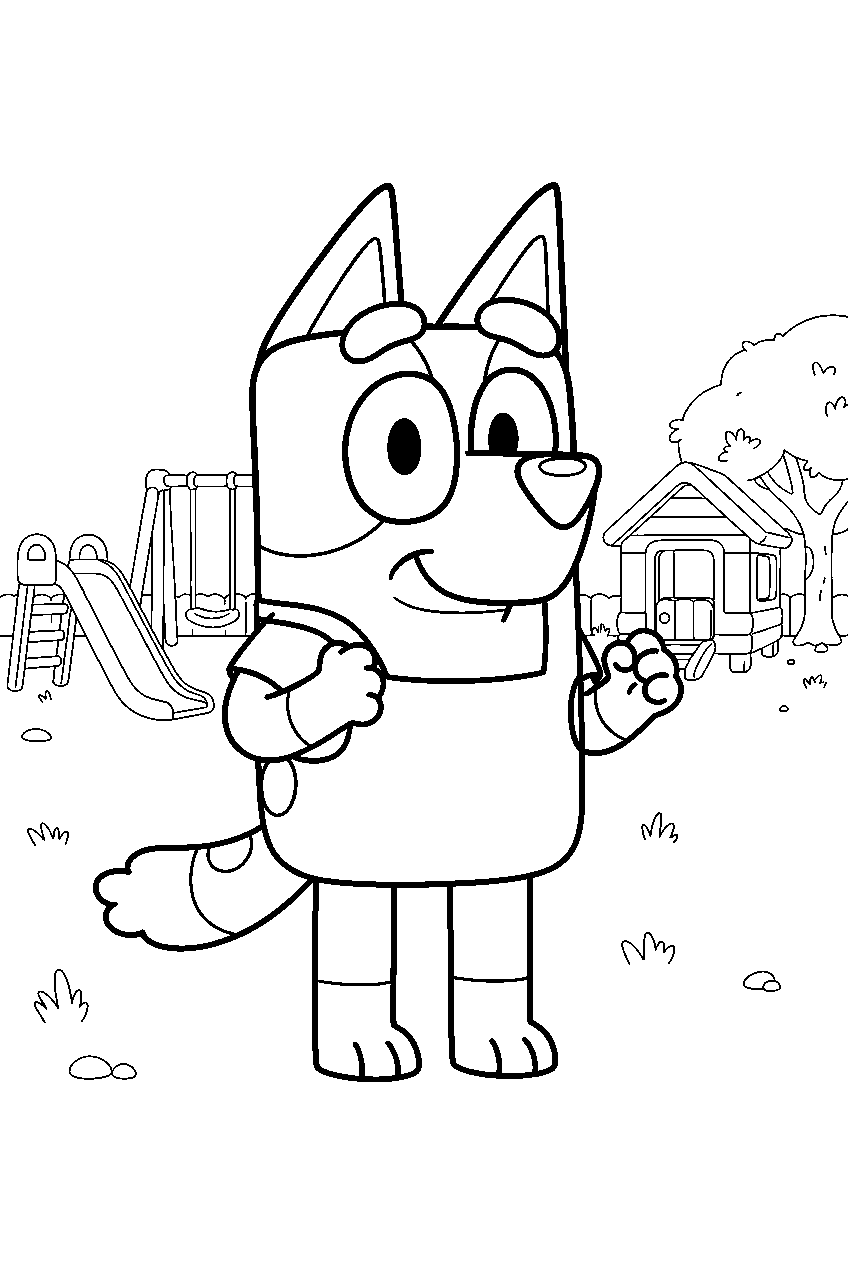 bluey in daycare playground line art