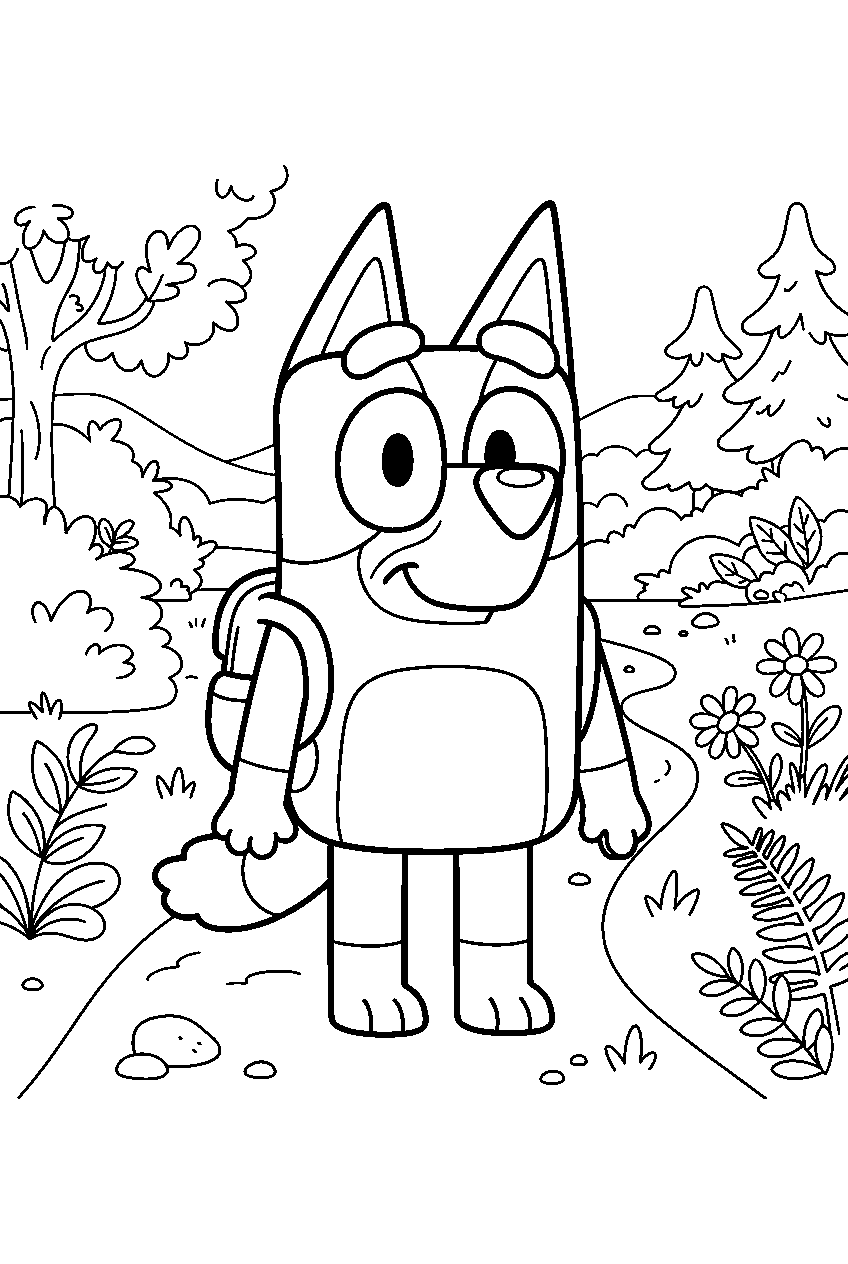 bluey in nature trail line art