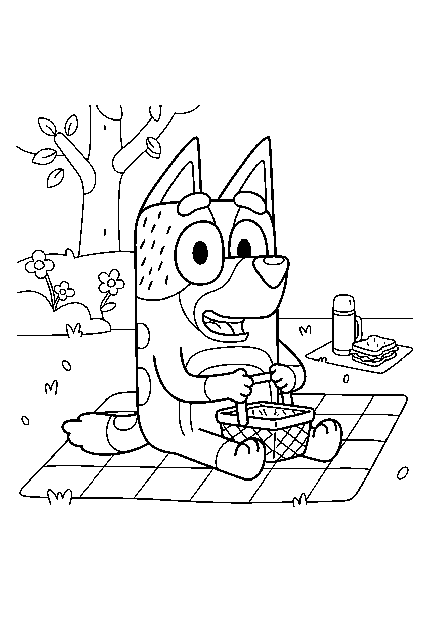 bluey in picnic area line art