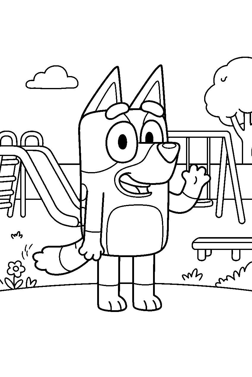 bluey in playground line art