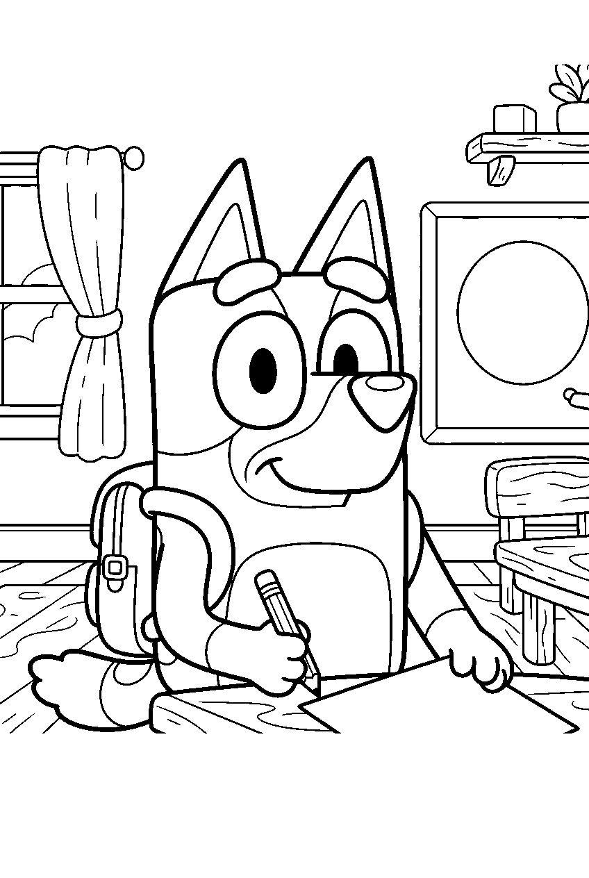 bluey in school classroom line art