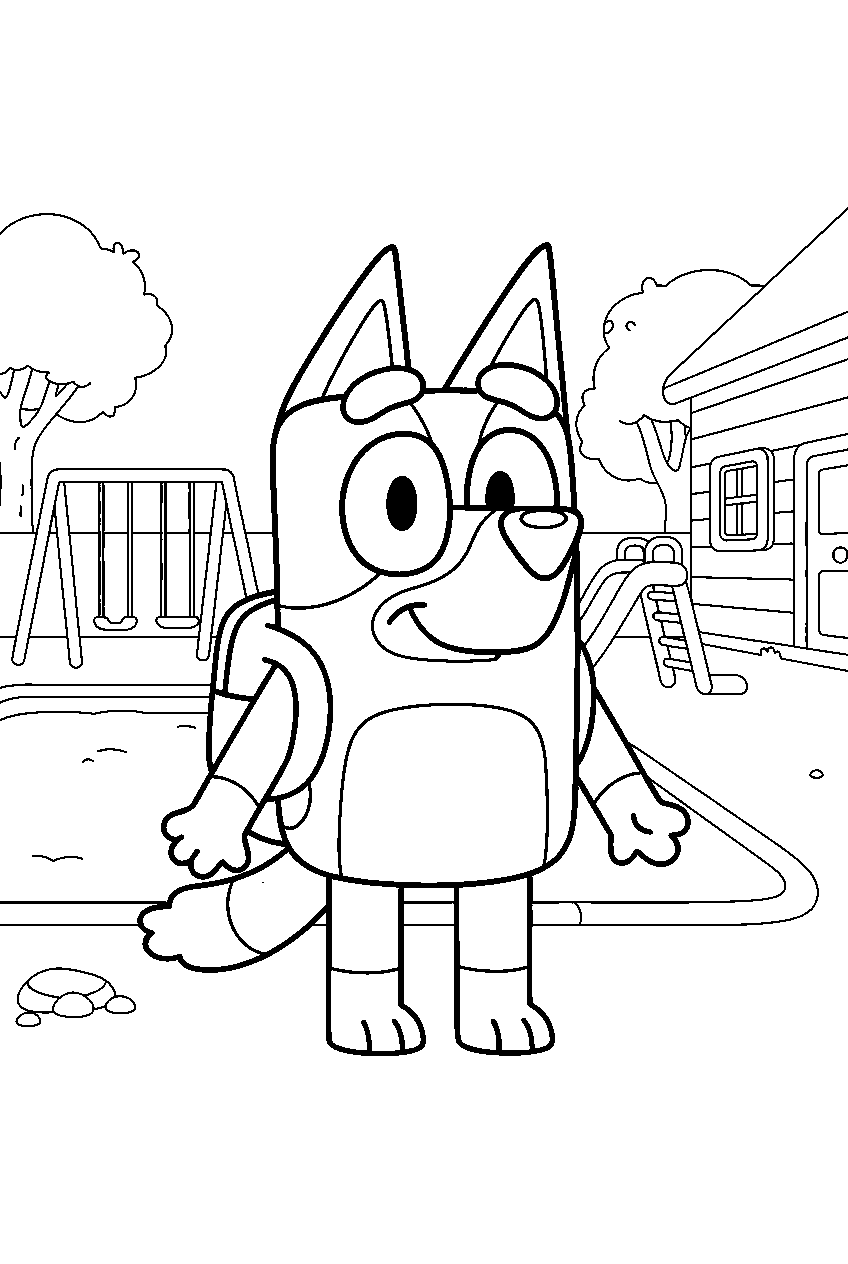 bluey in school playground line art