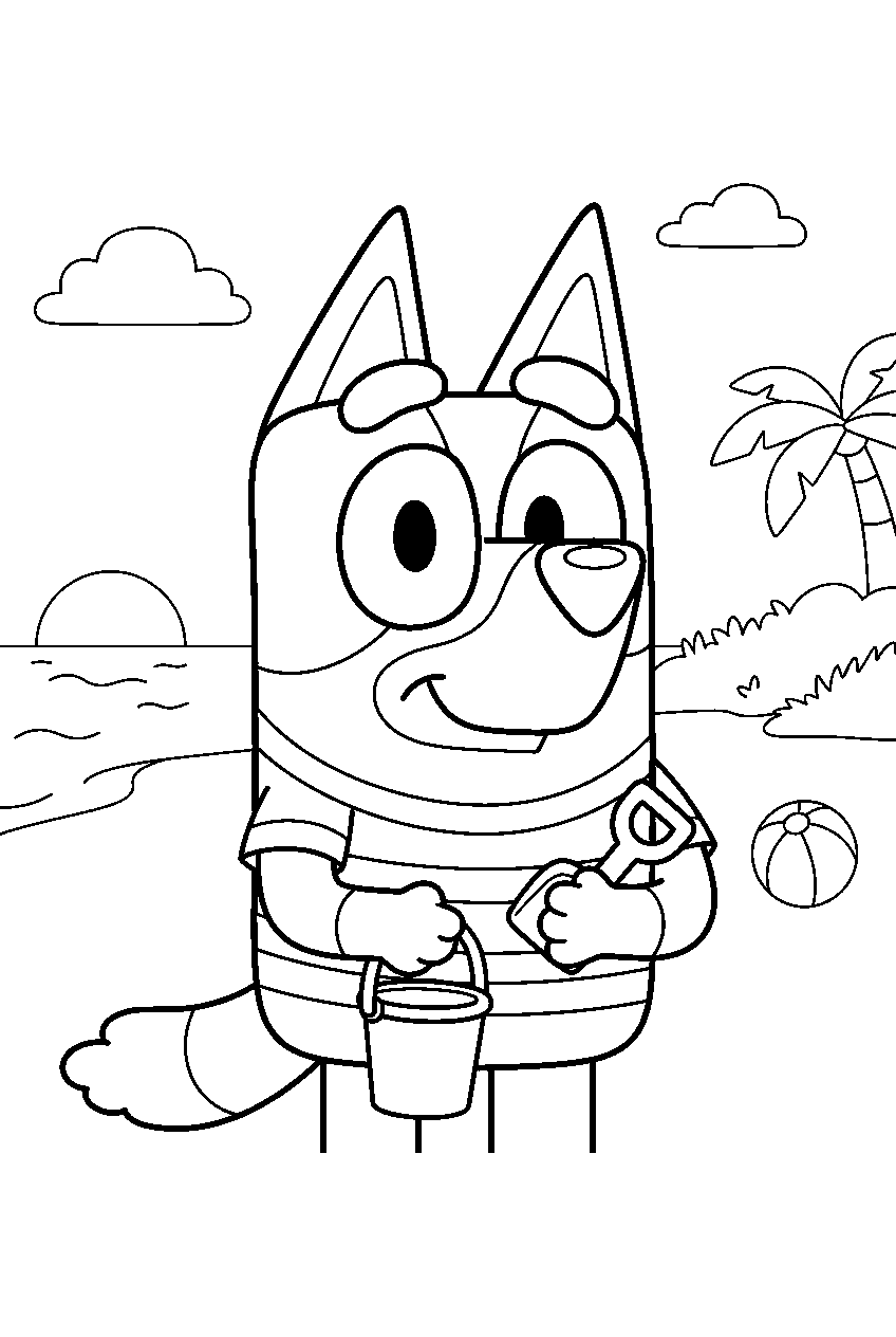 bluey in seaside park line art
