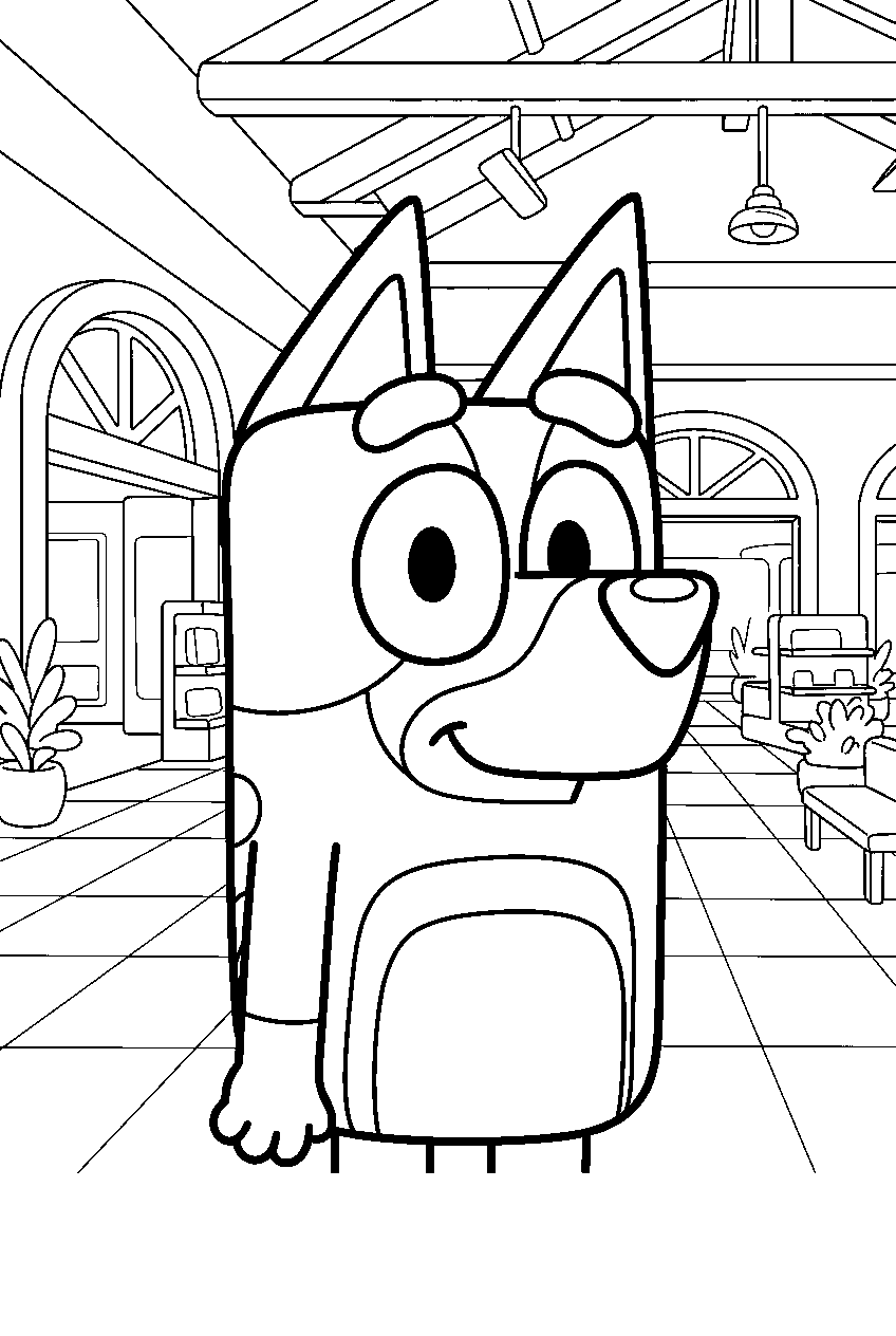 bluey in shopping center line art