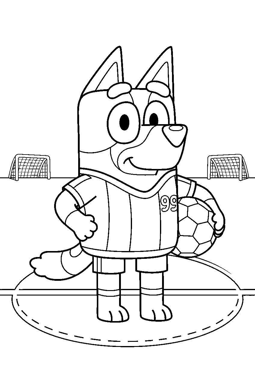 bluey in soccer field line art