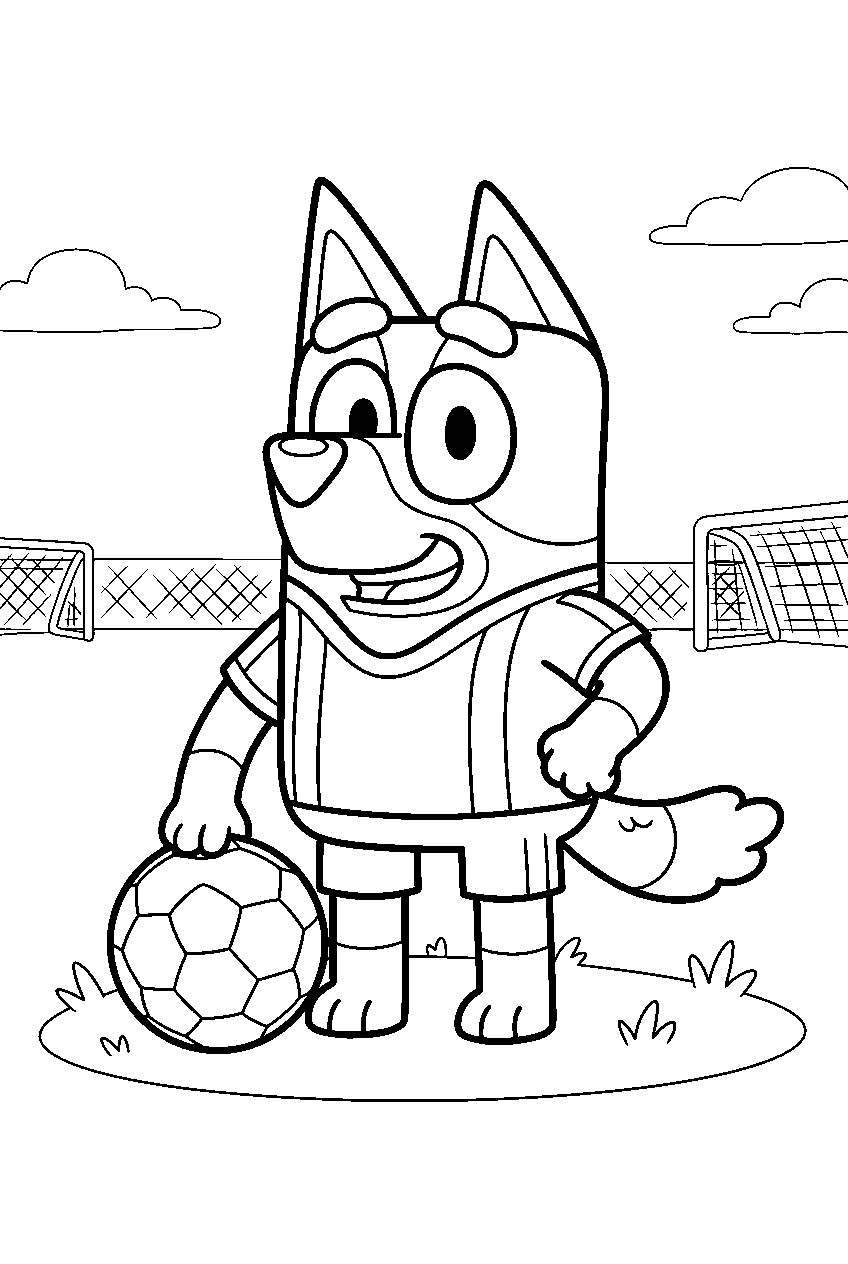 bluey in sports field line art