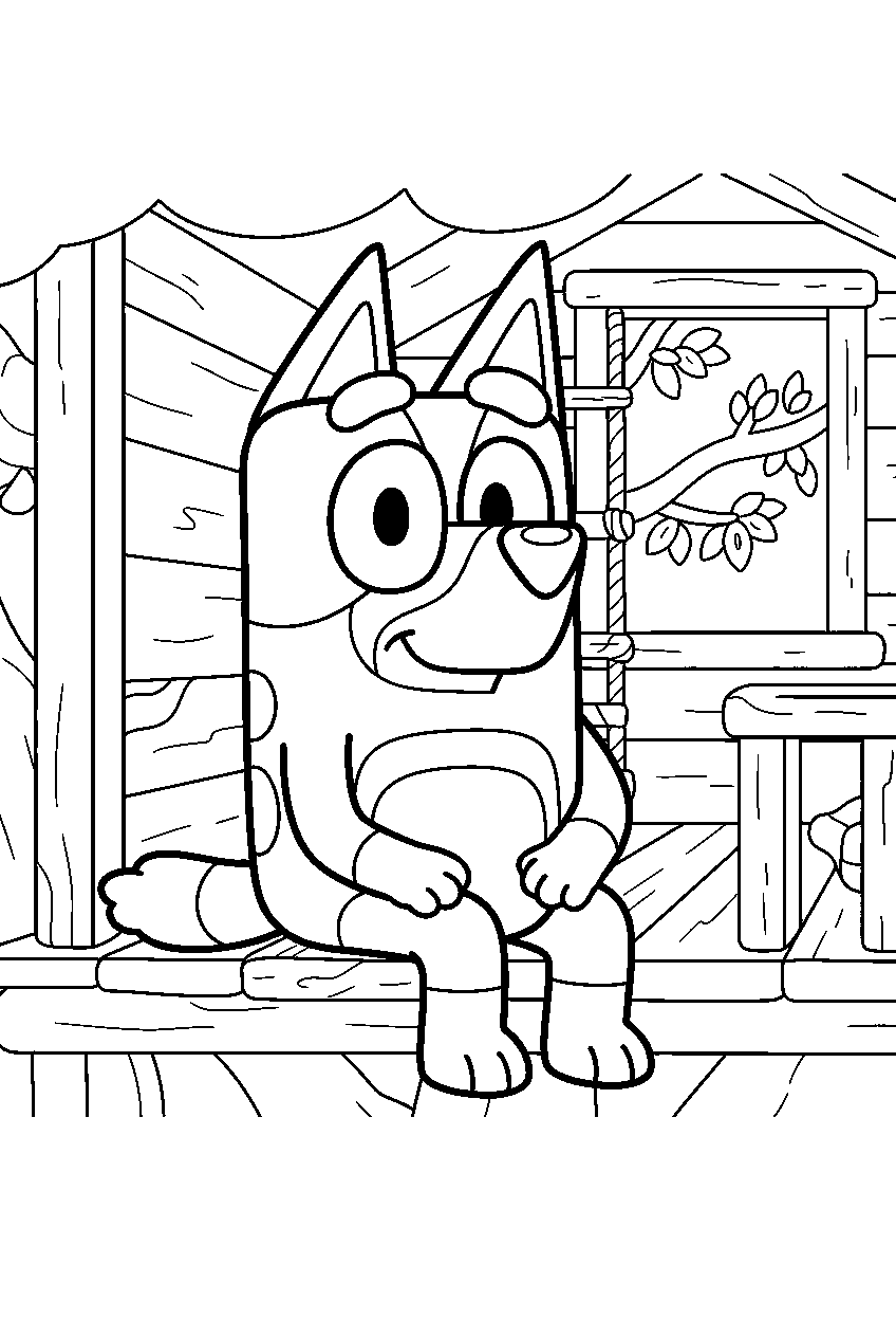bluey in treehouse line art
