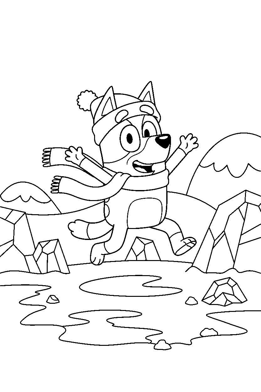 bluey jumping in ice area line art
