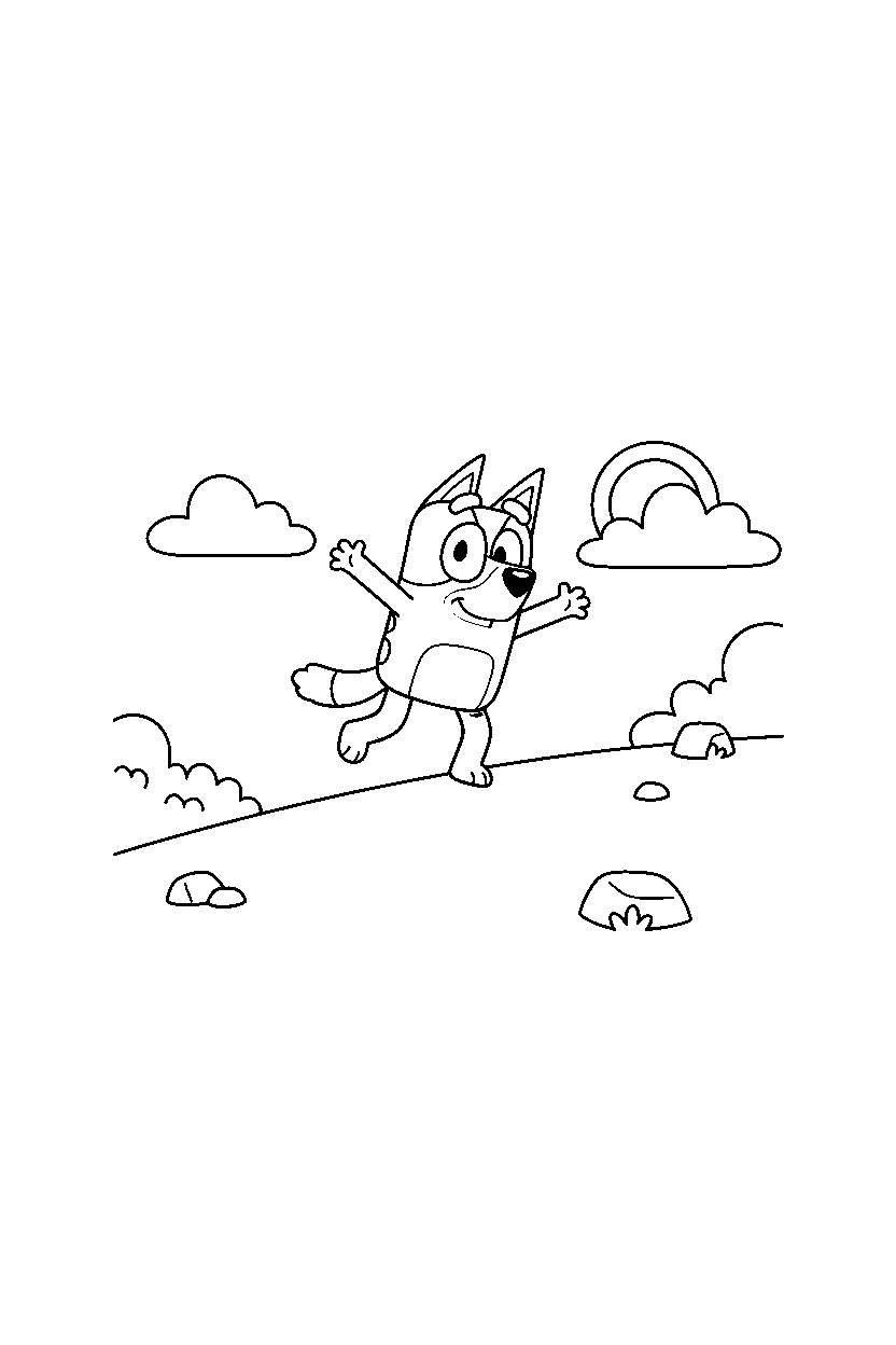 bluey jumping on hill line art