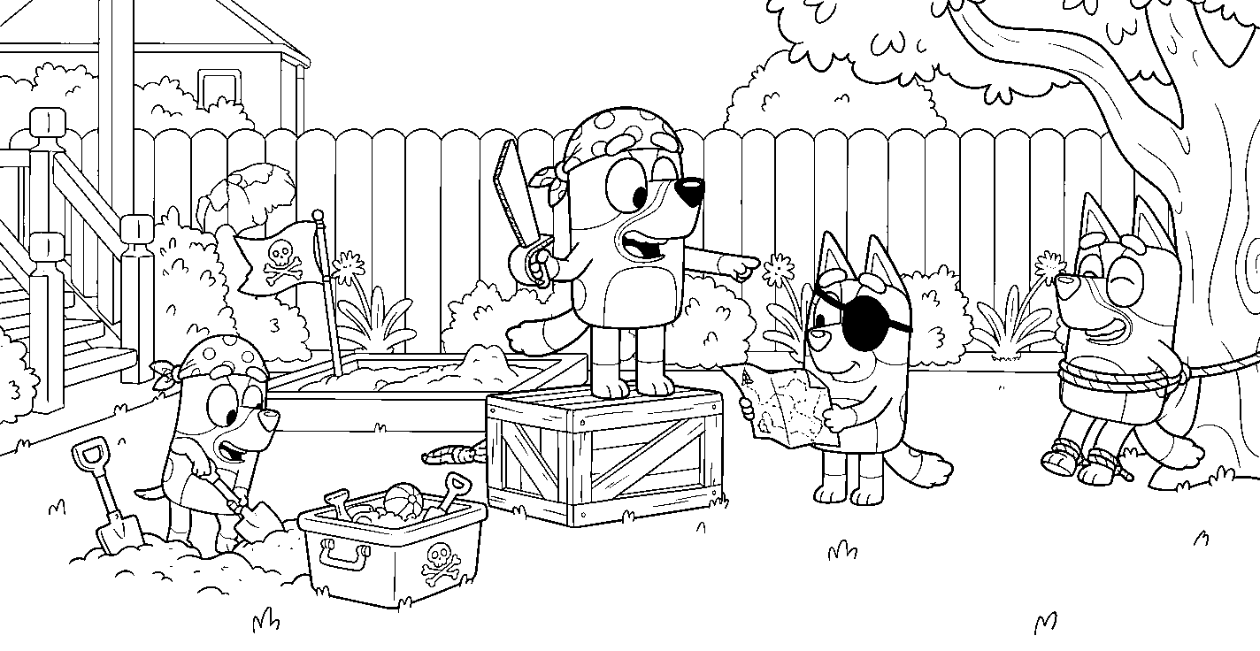bluey pirate adventure line art