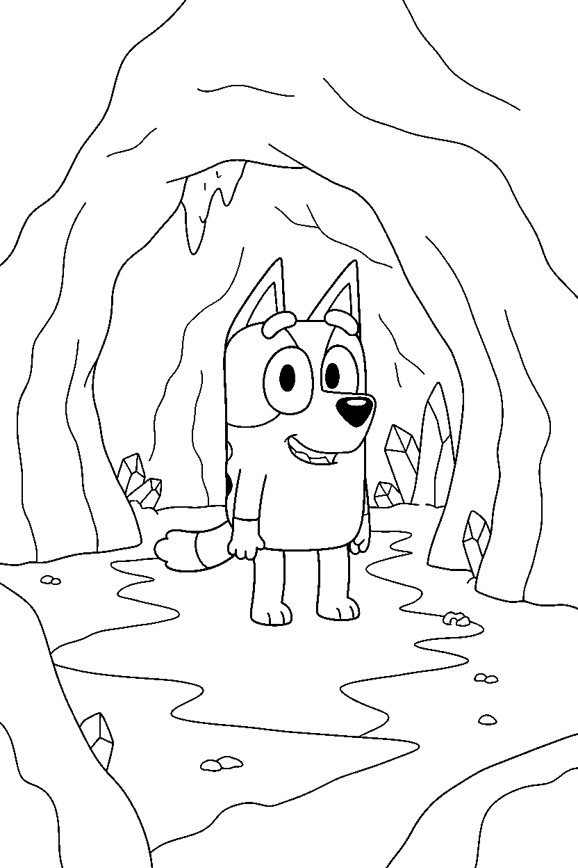 bluey smiling in underground cave line art