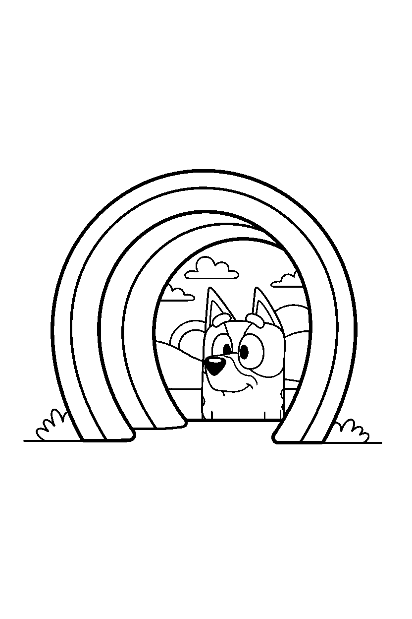 bluey watching in tunnel line art