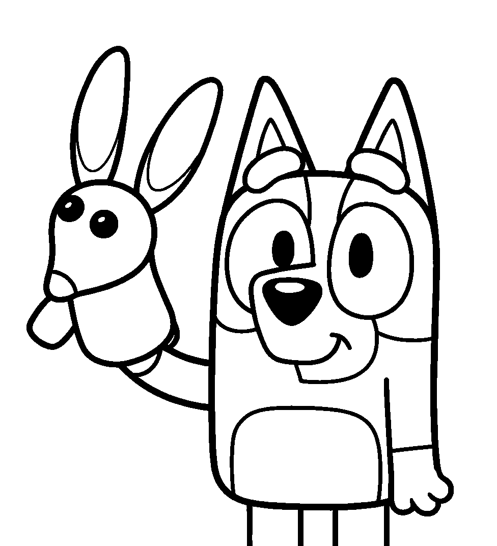 bluey with rabbit puppet line art