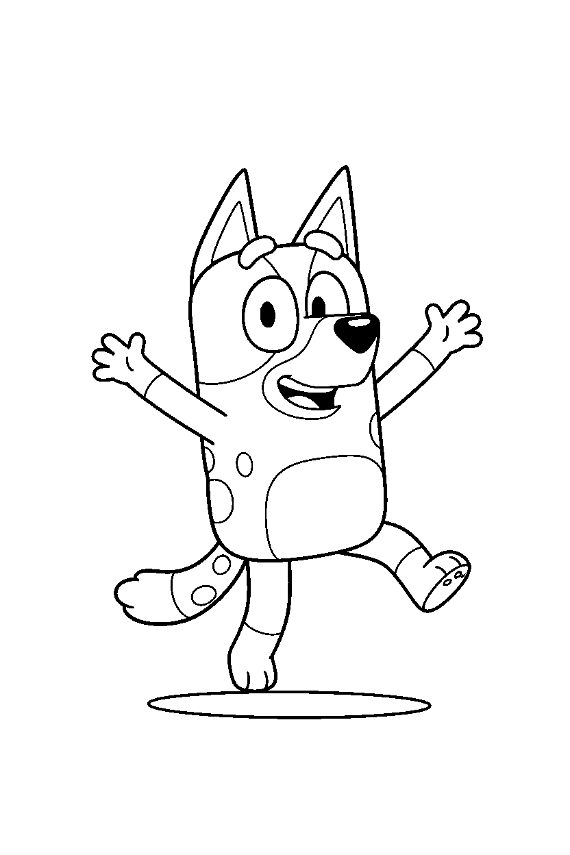 chilli heeler the mom from bluey tv series dancing happily on a blank background with a ground line line art