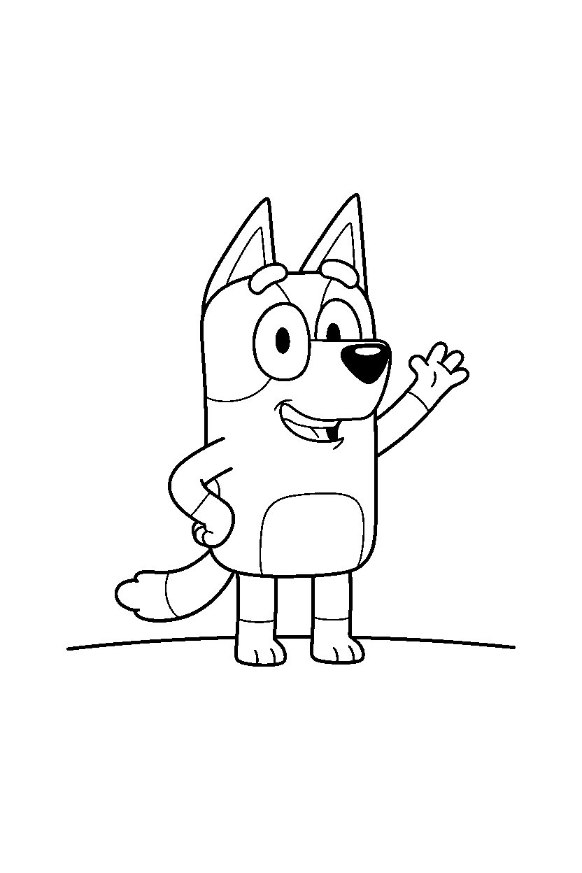chilli heeler the mom from bluey tv series posing happily on a blank background with a ground line line art