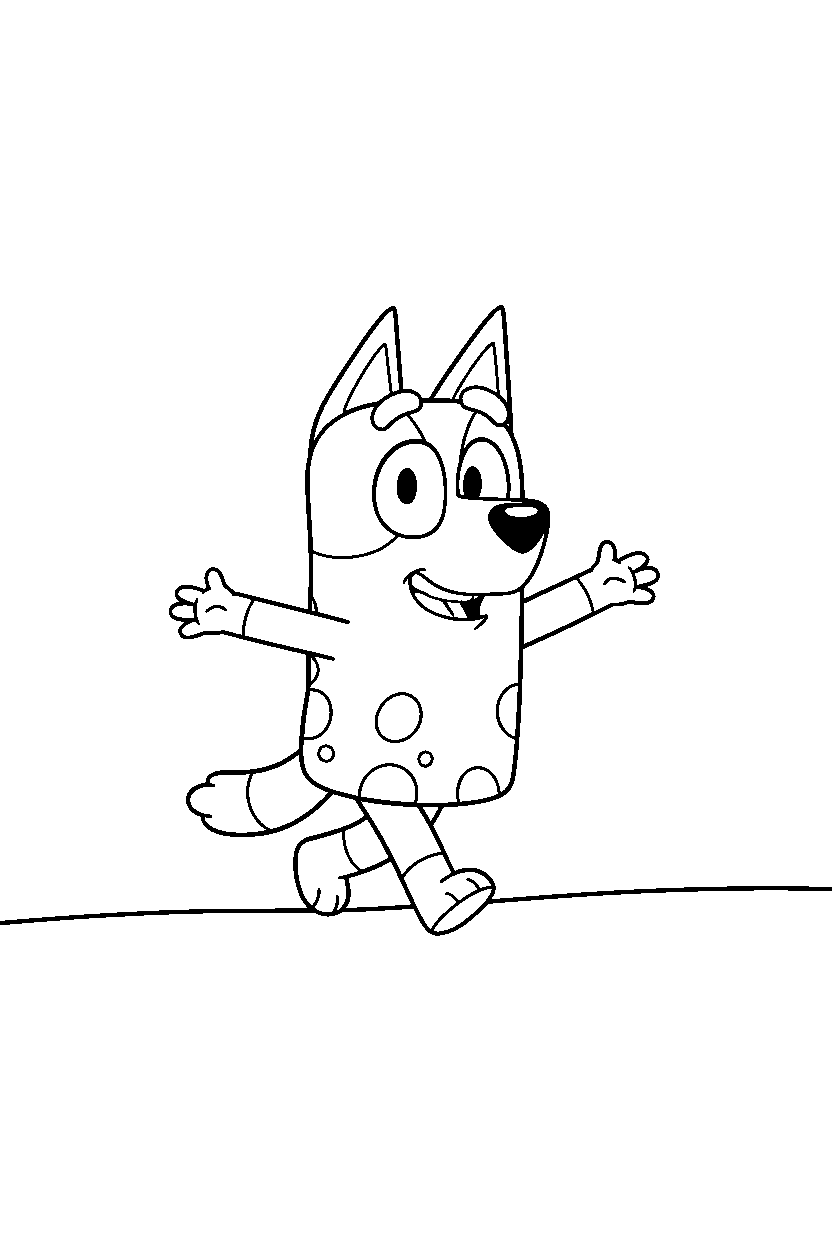 chilli heeler the mom from bluey tv series walking happily on a blank background with a ground line line art