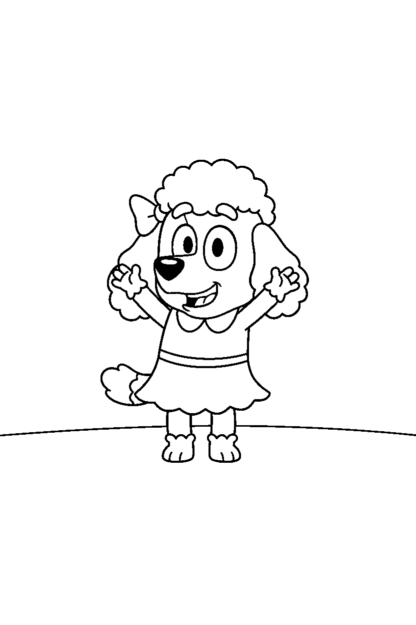 coco from bluey tv series looking happy on a blank background with a ground line line art