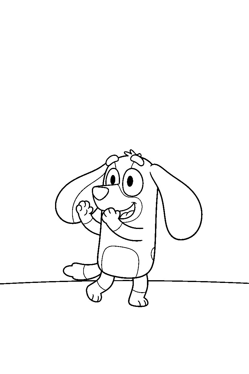 honey from bluey tv series clapping happily on a blank background with a ground line line art